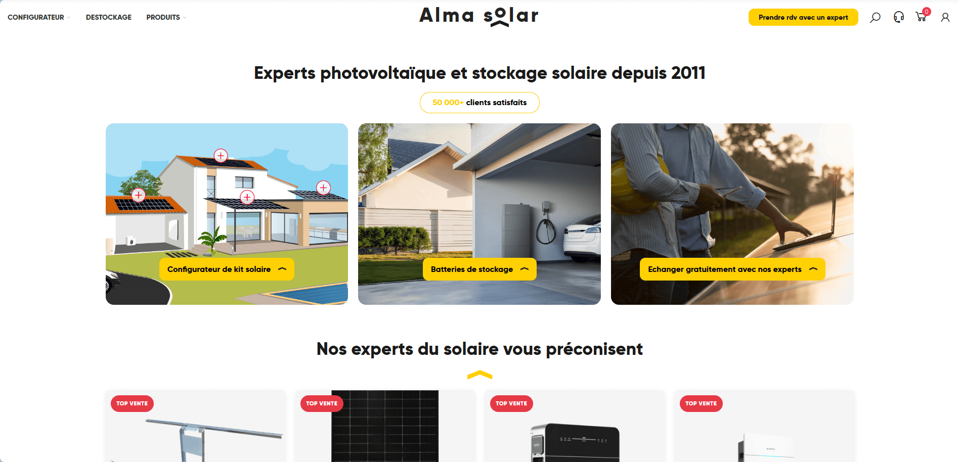 Page d'accueil du site Alma Solar, expert en photovoltaïque et stockage solaire
